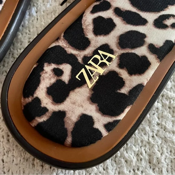 ZARA - Animal Leopard Print Bow Flat Sandals (7.5 US / 38 EUR) NWT - Picture 7 of 13